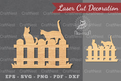 Couple Cat on Fence Laser Cut Decoration Clipart - CraftNest - Digital Crafting and Art