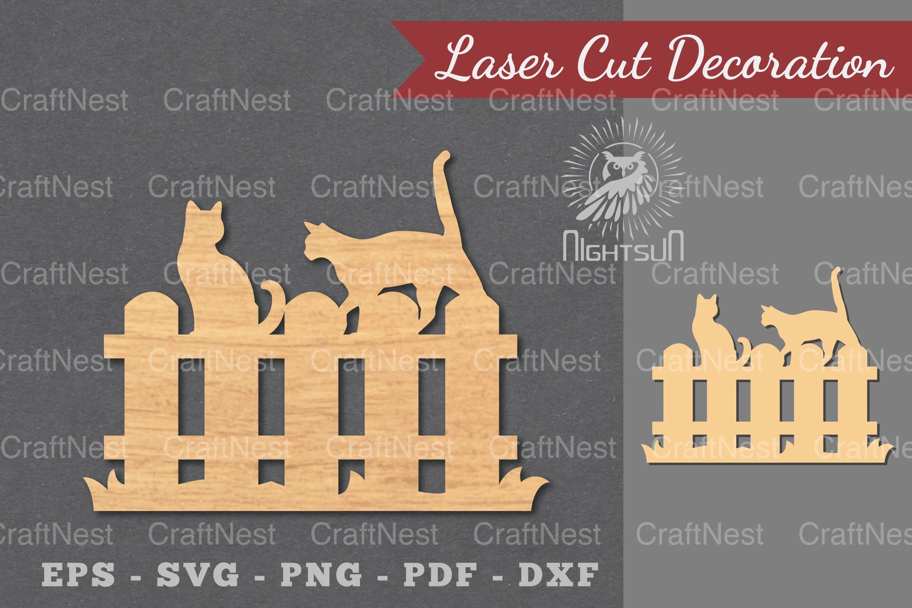 Couple Cat on Fence Laser Cut Decoration Clipart - CraftNest - Digital Crafting and Art