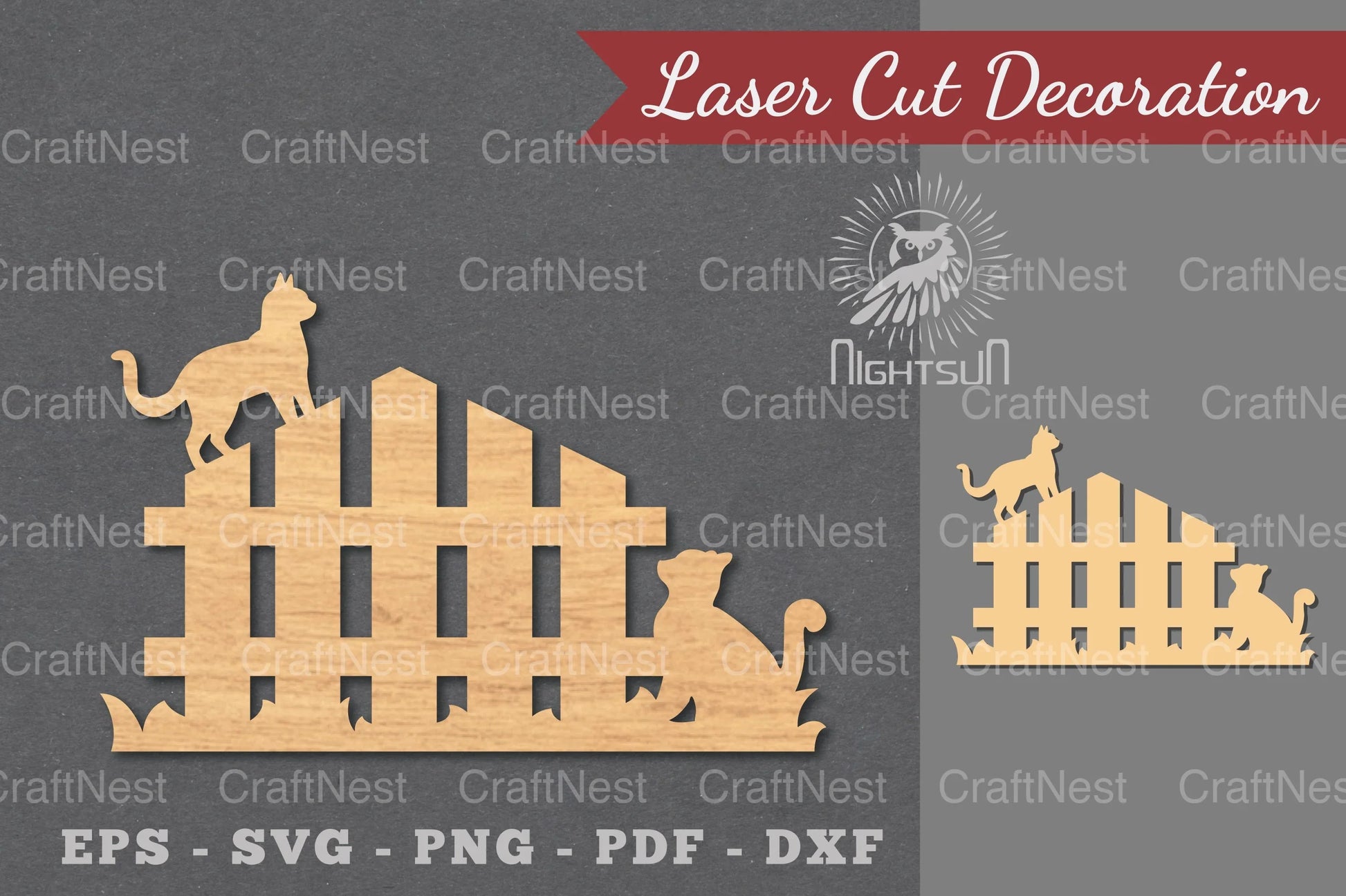 Couple Cat on Fence Laser Cut Decoration Clipart - CraftNest - Digital Crafting and Art