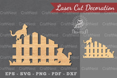 Couple Cat on Fence Laser Cut Decoration Clipart - CraftNest - Digital Crafting and Art