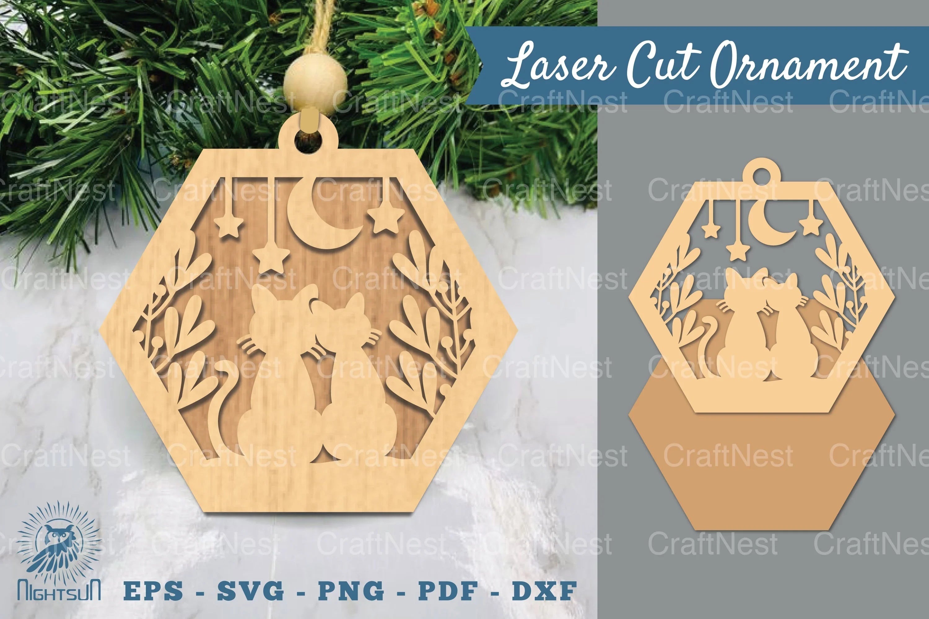 Couple Cat and Moon Laser Cut Ornament Clipart Bundle - CraftNest - Digital Crafting and Art