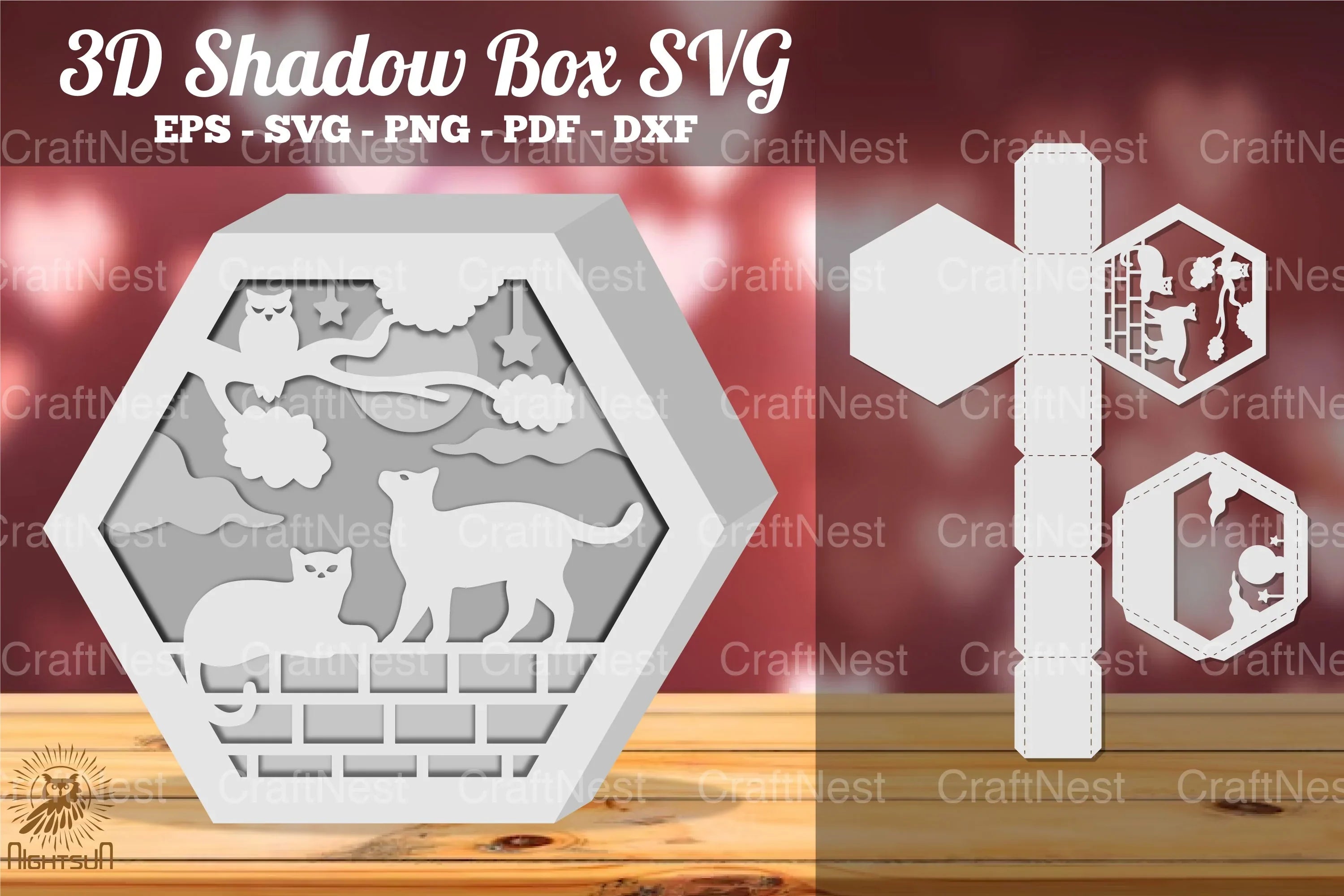 Couple Cat Night Shadow Box SVG Bundle - CraftNest - Digital Crafting and Art