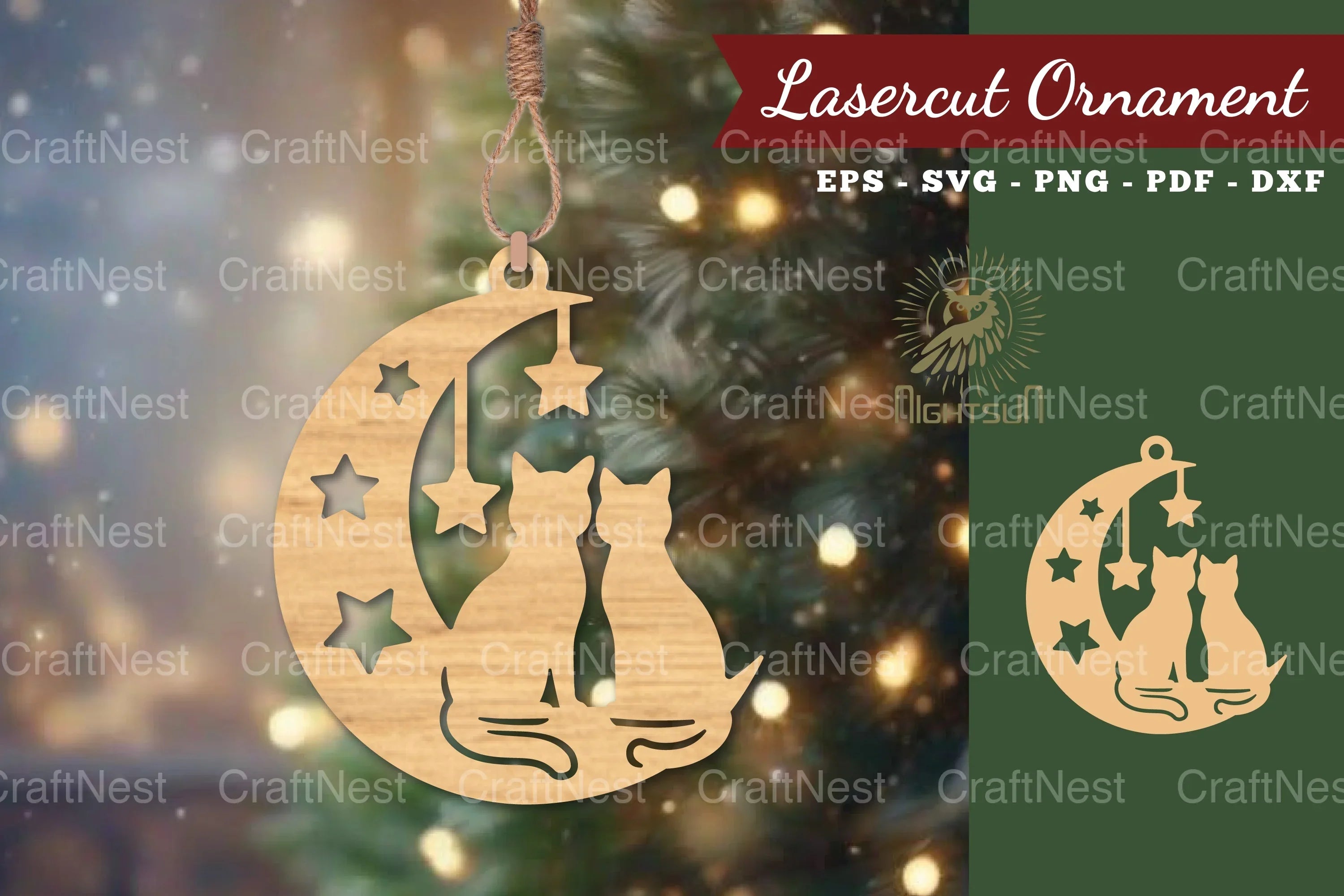 Couple Cat in Moon Lasercut Ornament Clipart Bundle - CraftNest - Digital Crafting and Art