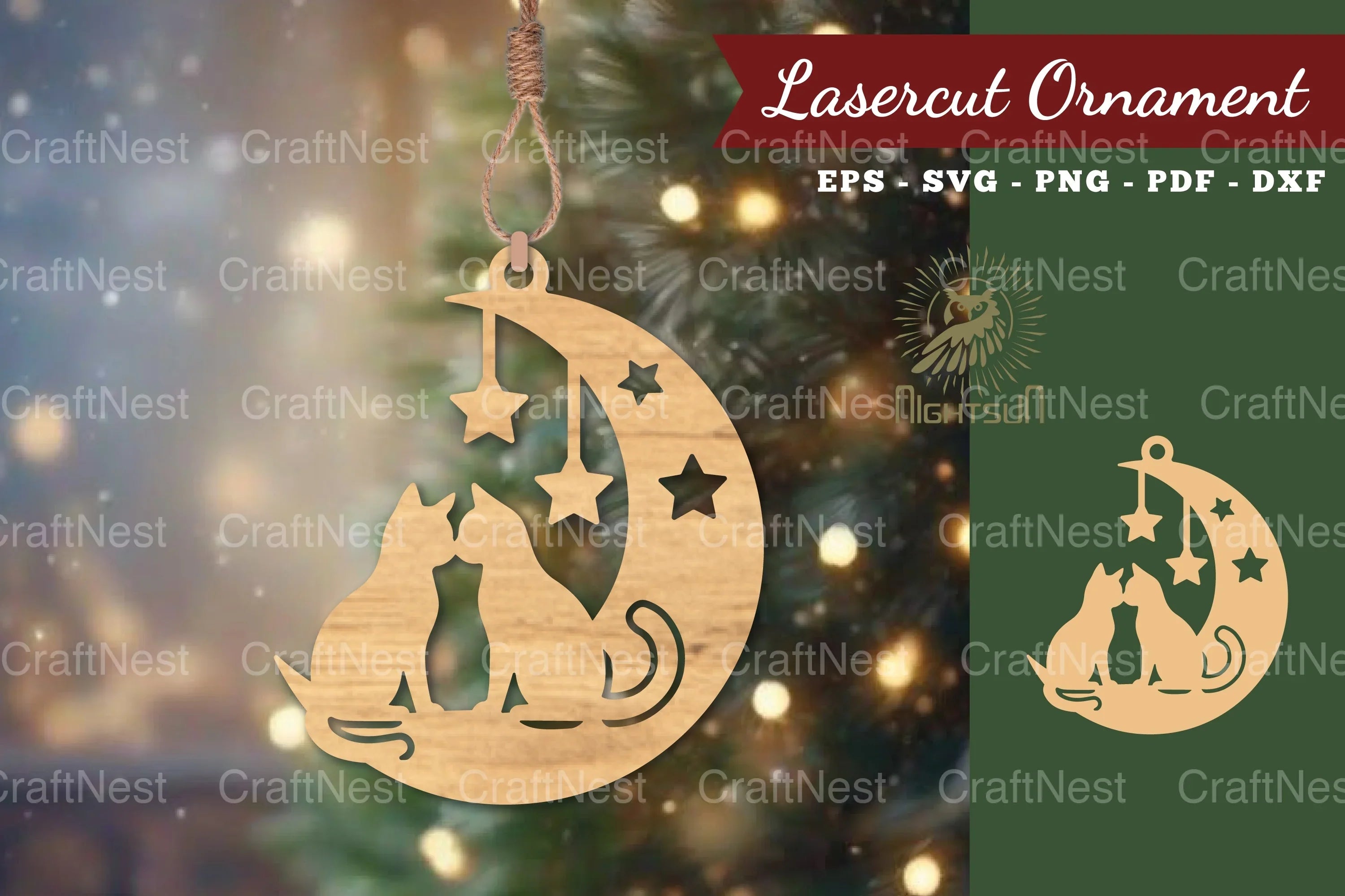 Couple Cat in Moon Lasercut Ornament Clipart Bundle - CraftNest - Digital Crafting and Art