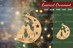 Couple Cat in Moon Lasercut Ornament Clipart Bundle - CraftNest - Digital Crafting and Art