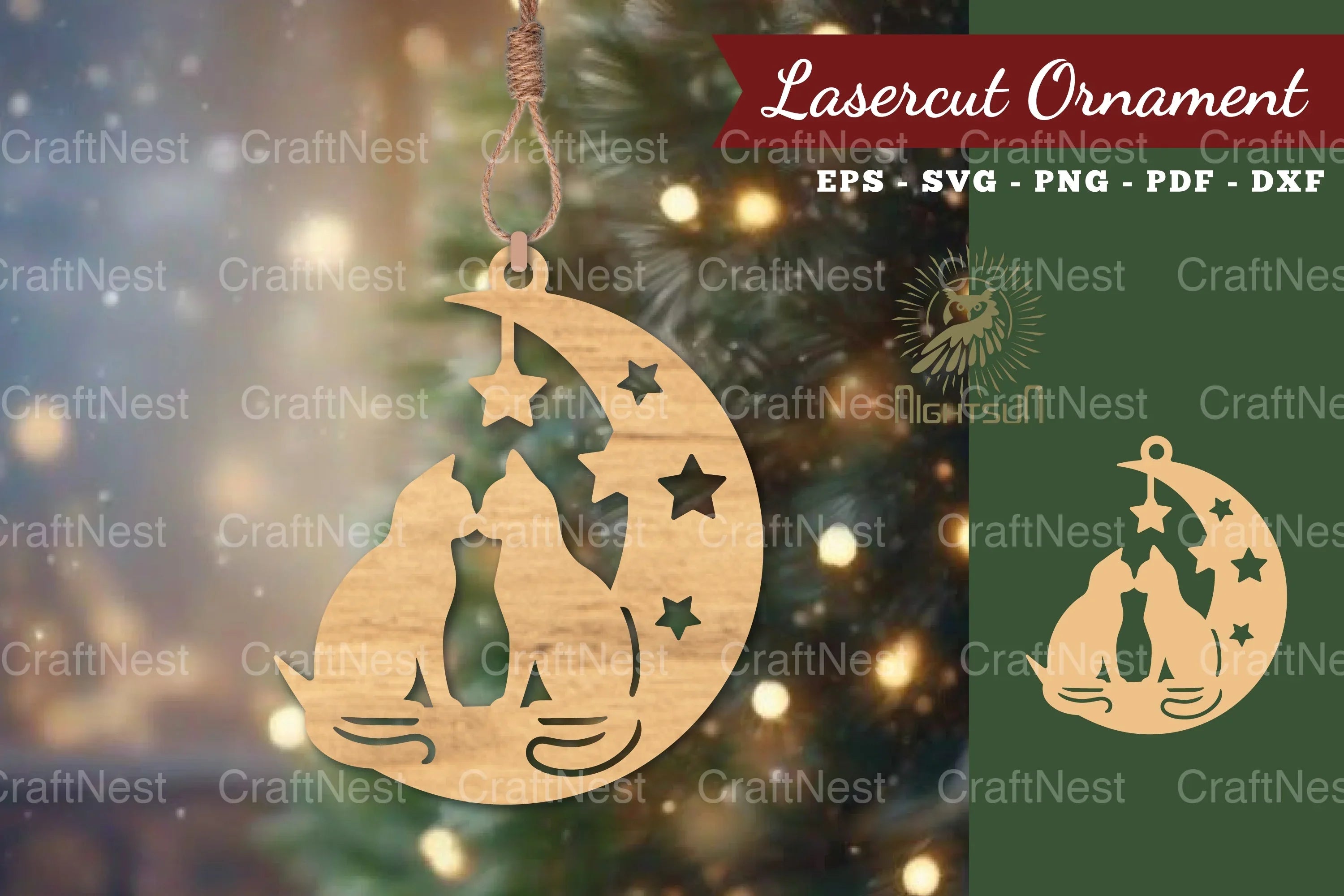 Couple Cat in Moon Lasercut Ornament Clipart Bundle - CraftNest - Digital Crafting and Art