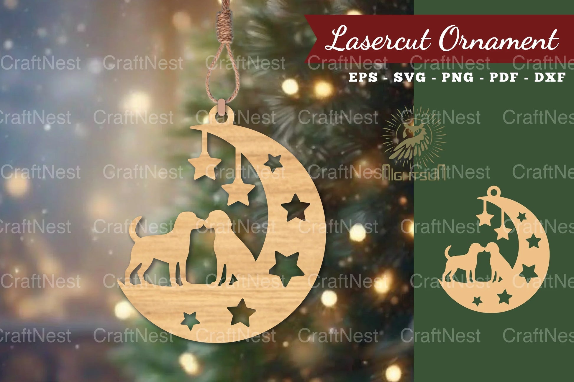 Couple Dog in Moon Lasercut Ornament Clipart Bundle - CraftNest - Digital Crafting and Art