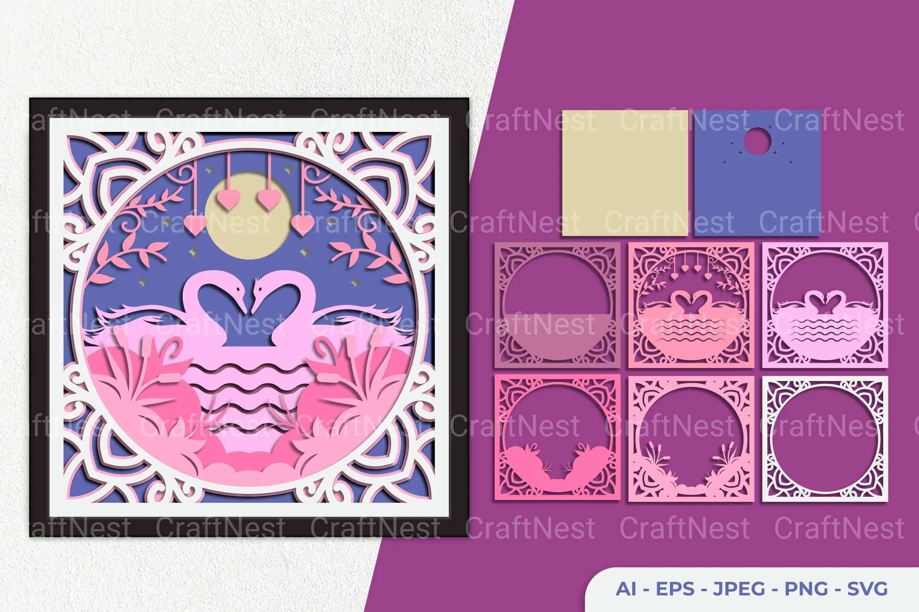 Couple Swan Layered Papercut Clipart Bundle - CraftNest - Digital Crafting and Art