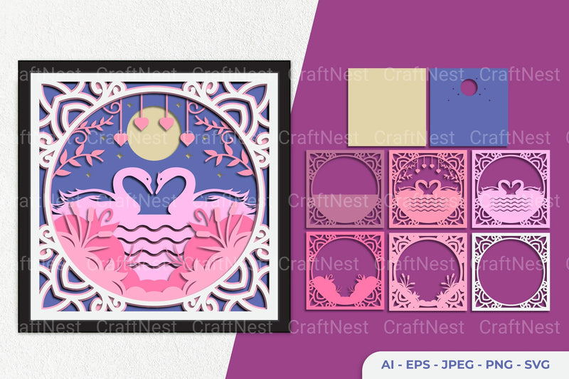 Couple Swan Layered Papercut Clipart Bundle - CraftNest - Digital Crafting and Art