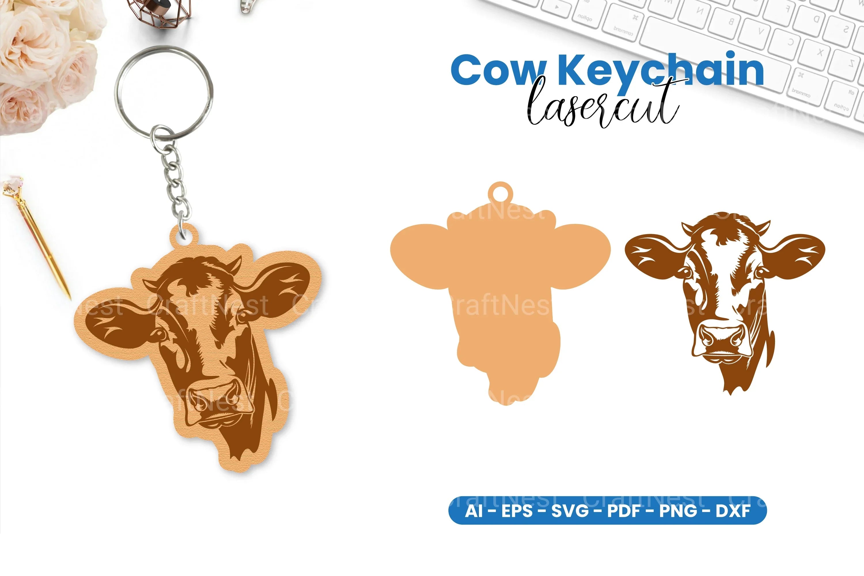 Cow Keychain Lasercut Clipart Bundle - CraftNest - Digital Crafting and Art