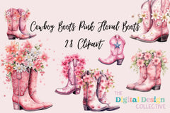 Pink Floral Cowboy Boots Clipart Bundle - CraftNest - Digital Crafting and Art
