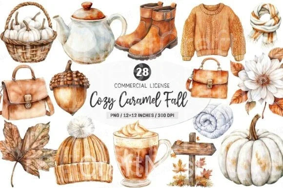 Cozy Caramel & White Fall Clipart Bundle 77 - CraftNest - Digital Crafting and Art