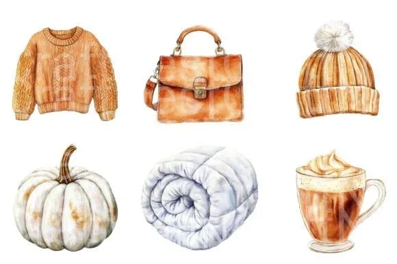 Cozy Caramel & White Fall Clipart Bundle 77 - CraftNest - Digital Crafting and Art