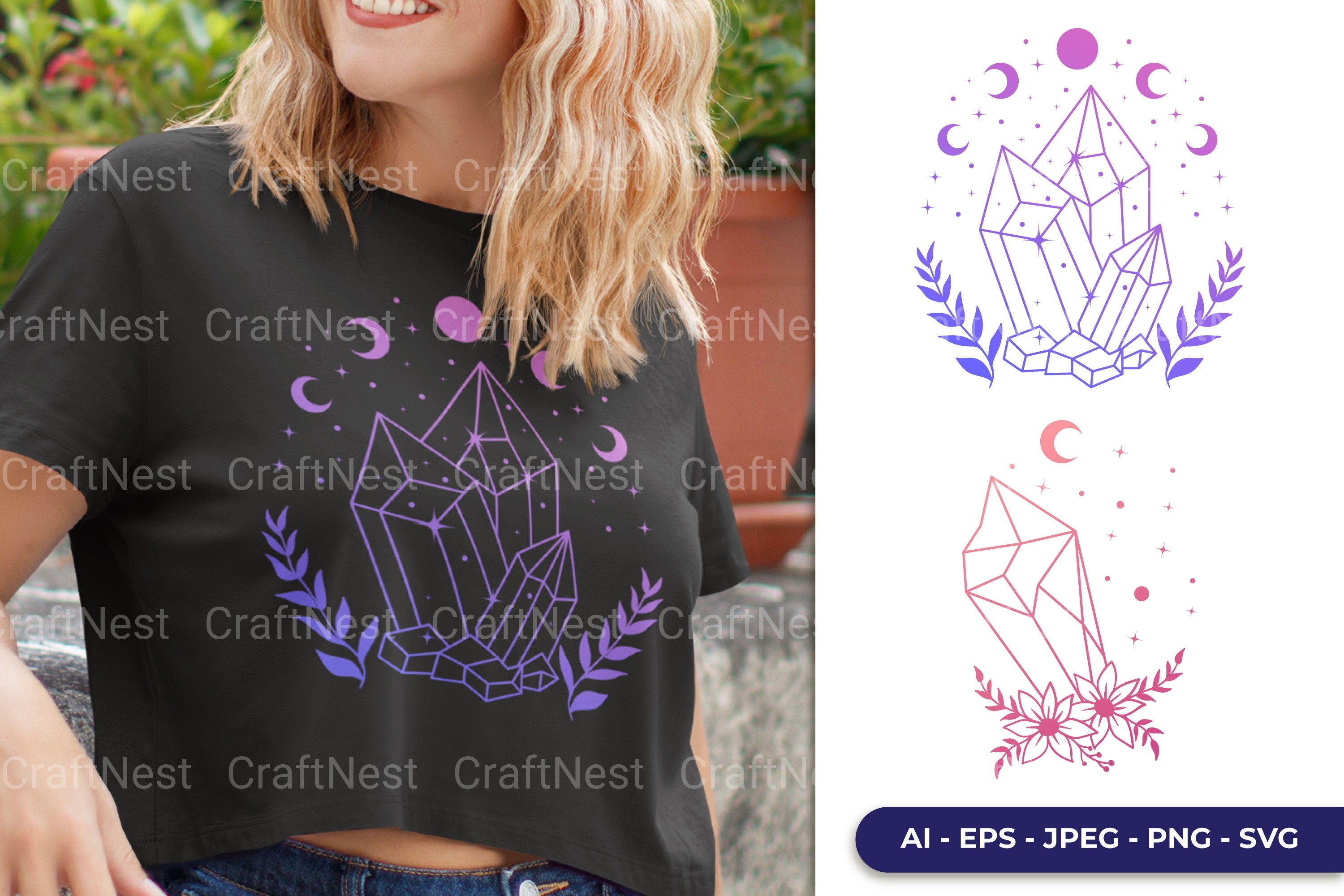 Crystal Magical Flower Gradient Color Clipart Bundle