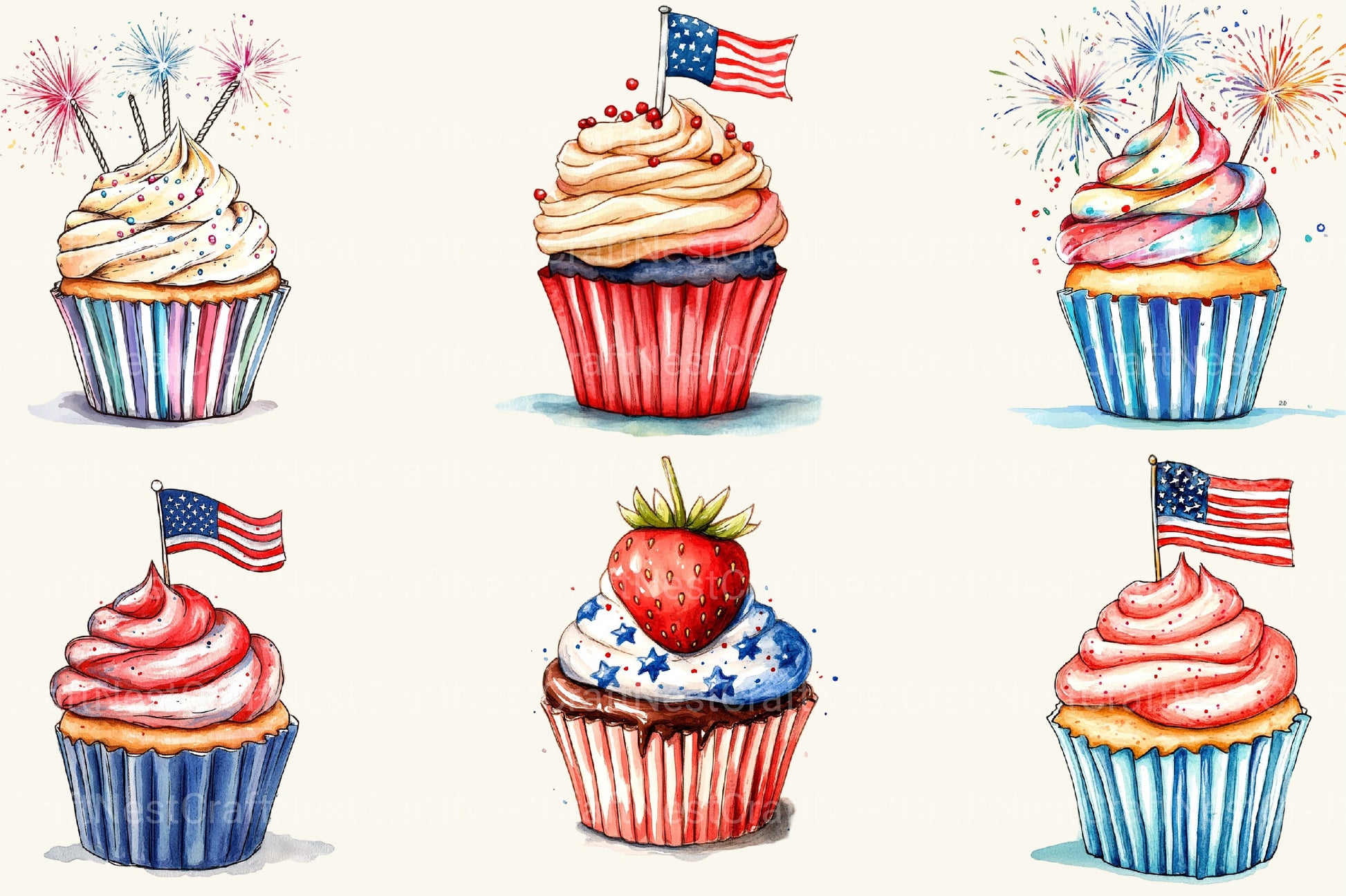Cupcake Patriotic 4th Of July Clipart Bundle - CraftNest - Digital Crafting and Art