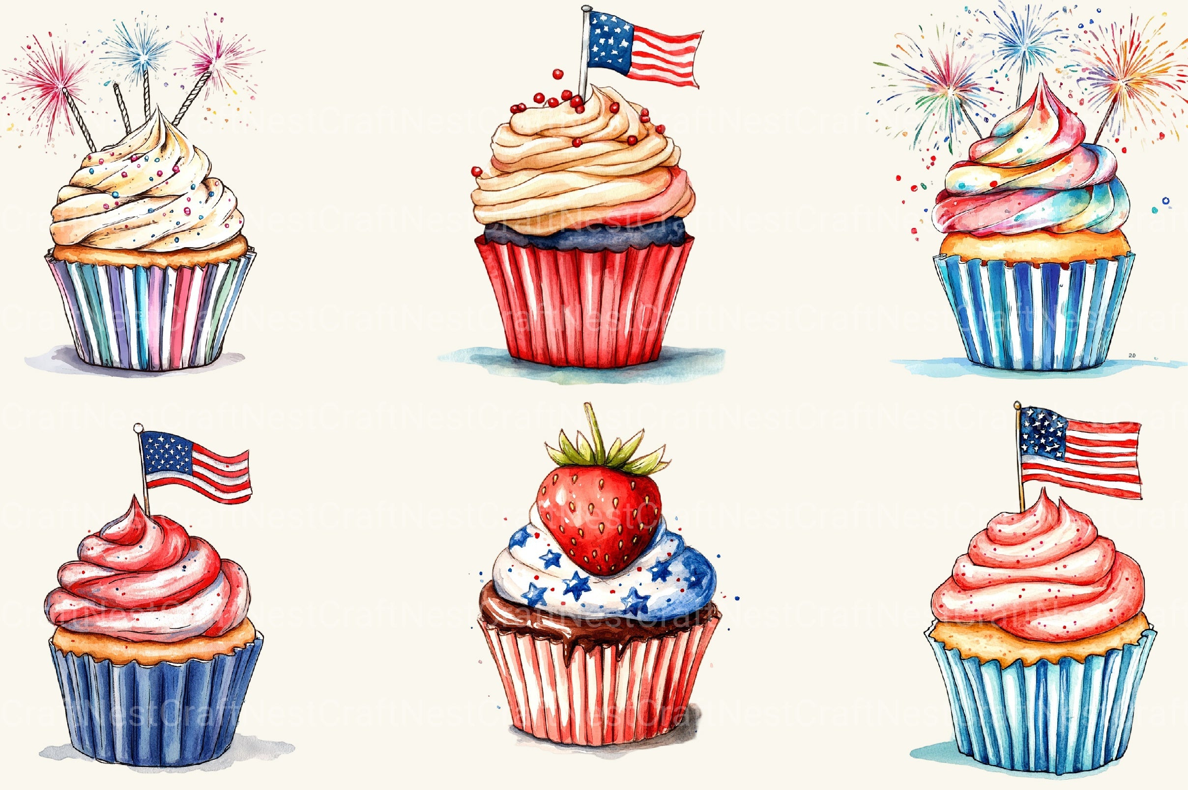 Cupcake Patriotic 4th Of July Clipart Bundle - CraftNest - Digital Crafting and Art