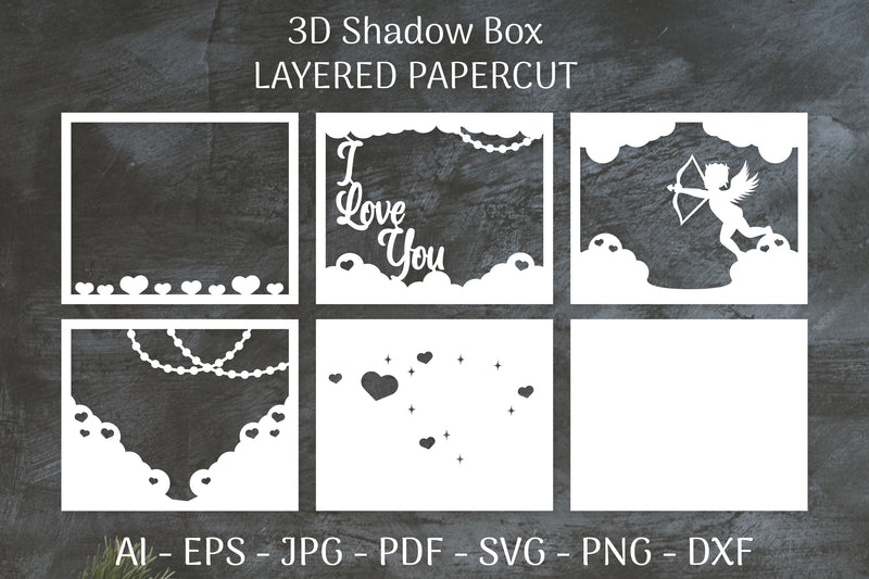Cupid I Love You 3D Shadow Box Papercut SVG Bundle - CraftNest - Digital Crafting and Art