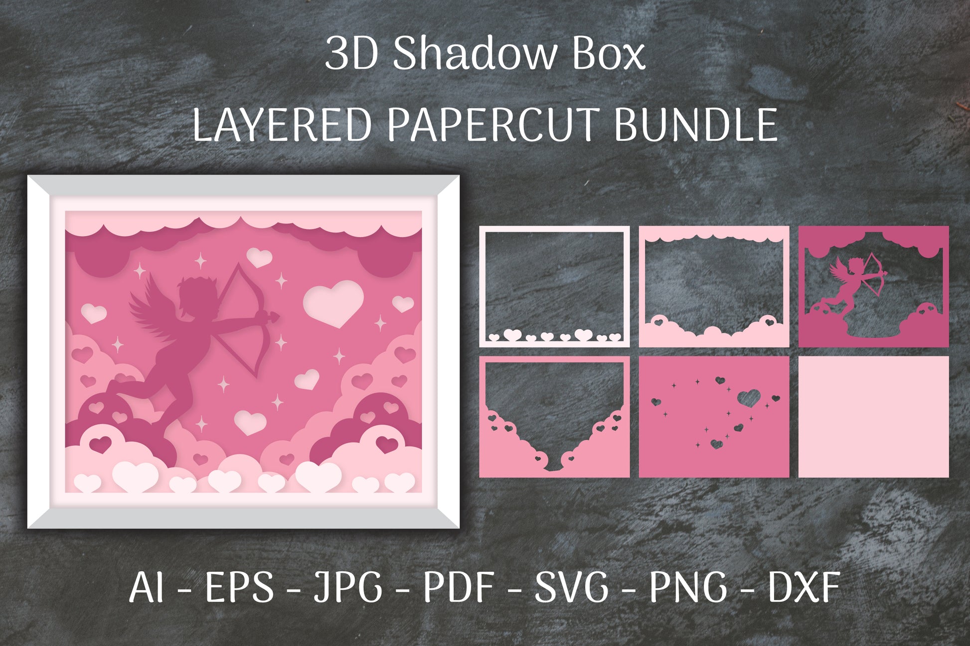 Cupid Love 3D Shadow Box Layered Papercut SVG Bundle - CraftNest - Digital Crafting and Art