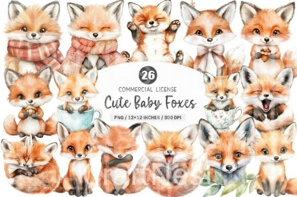 Cute Baby Foxes Clipart Bundle - CraftNest - Digital Crafting and Art