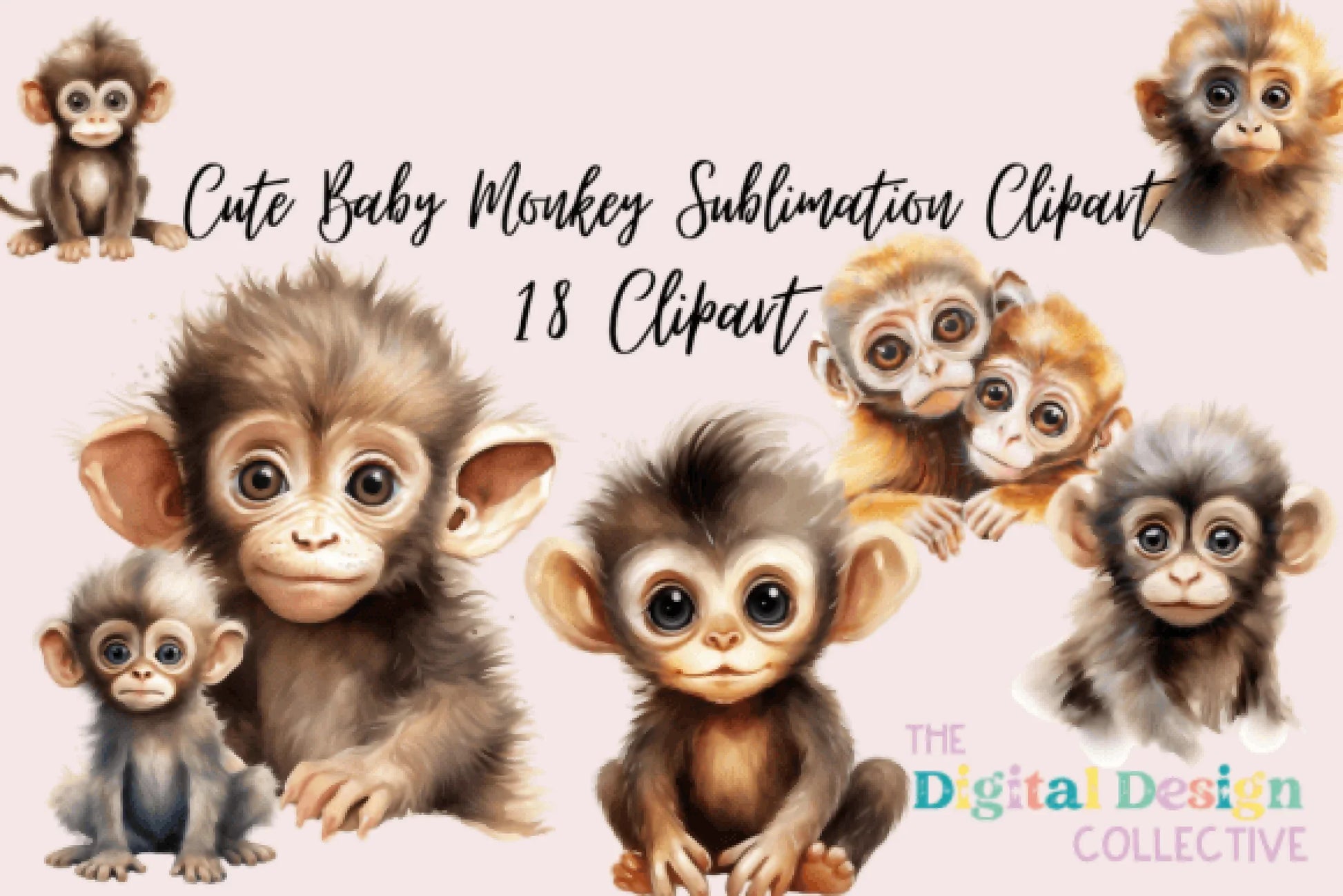 Cute Baby Monkey Clipart Bundle - CraftNest - Digital Crafting and Art
