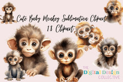 Cute Baby Monkey Clipart Bundle - CraftNest - Digital Crafting and Art