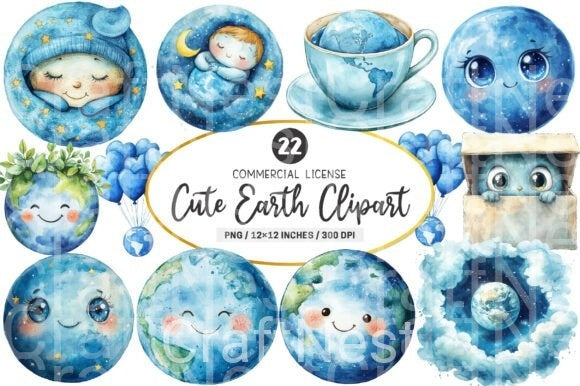 Cute Earth Clipart Bundle 66 - CraftNest - Digital Crafting and Art