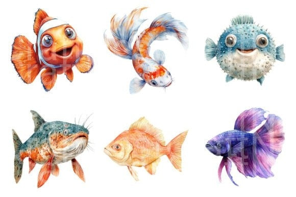 Cute Fishes Clipart Bundle - CraftNest - Digital Crafting and Art