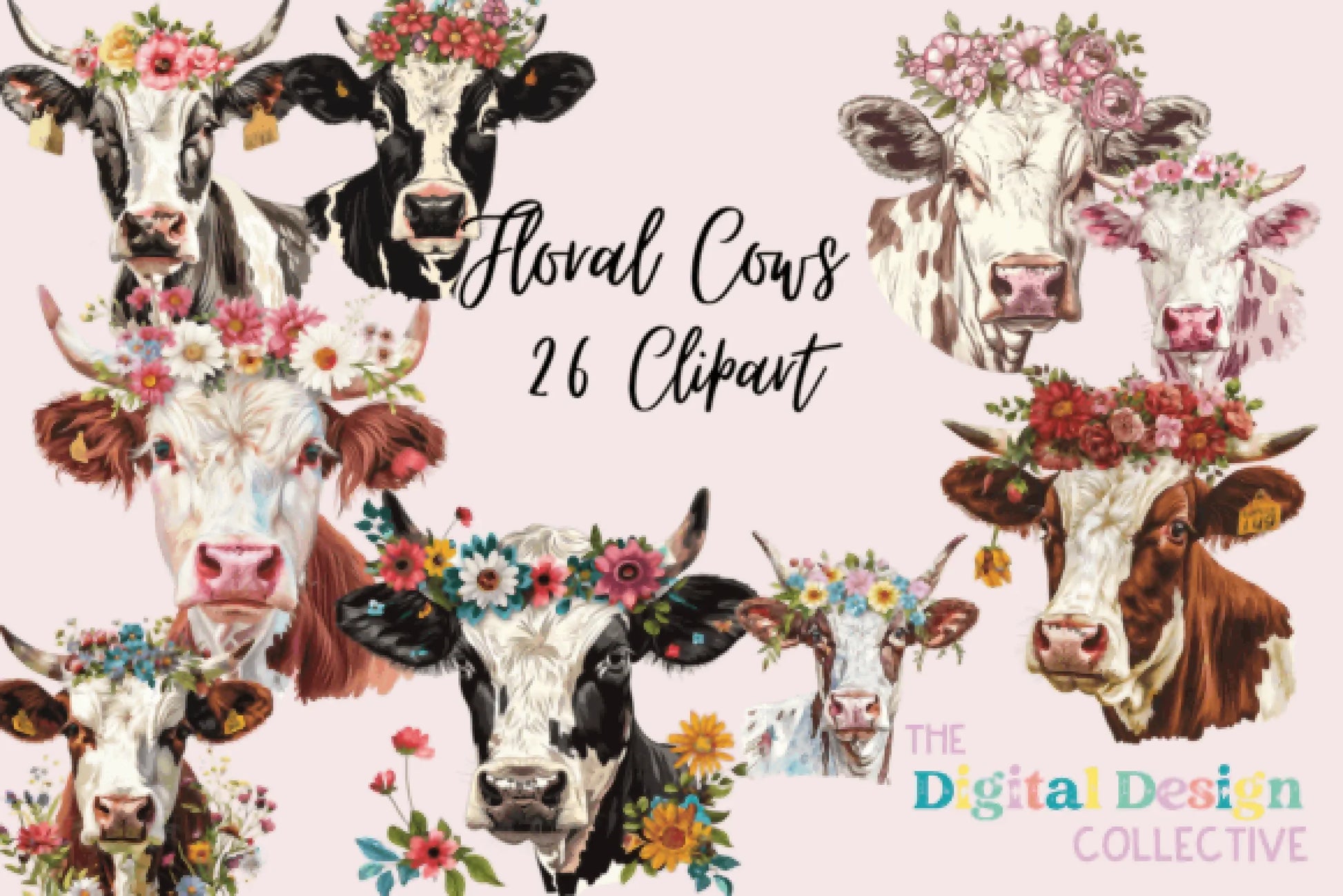 Cute Floral Cows Clipart Bundle - CraftNest - Digital Crafting and Art