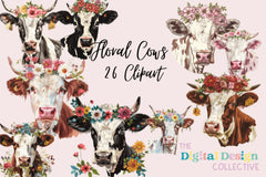 Cute Floral Cows Clipart Bundle - CraftNest - Digital Crafting and Art