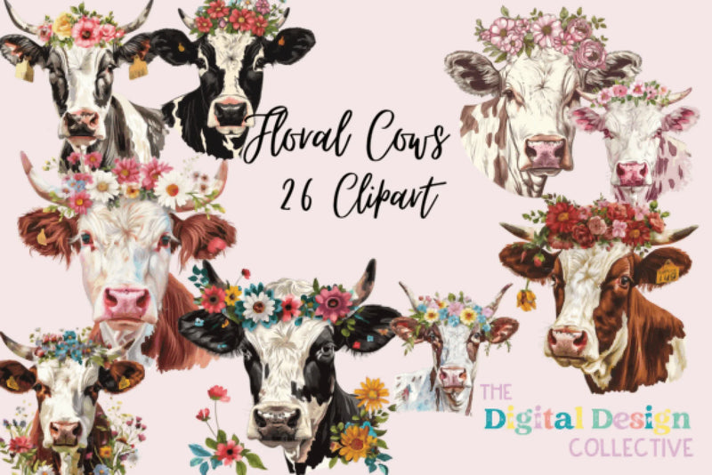 Cute Floral Cows Clipart Bundle - CraftNest - Digital Crafting and Art