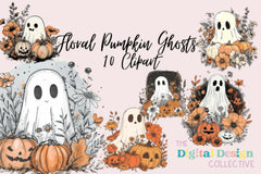 Cute Halloween Fall Floral Ghosts Clipart Bundle - CraftNest - Digital Crafting and Art