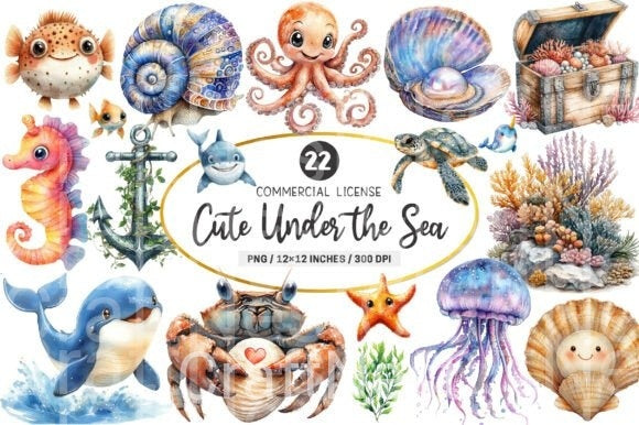 Cute Under the Sea Clipart Bundle - CraftNest - Digital Crafting and Art