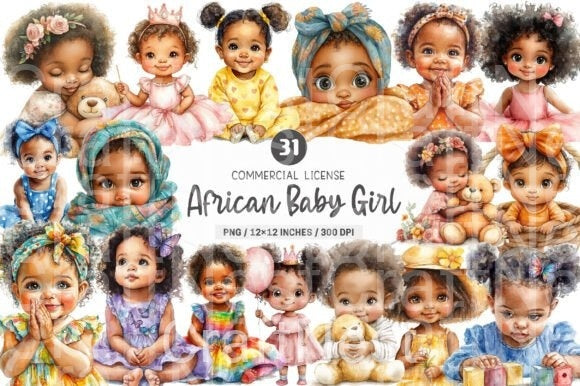 Cute African American Baby Girl Clipart Bundle - CraftNest - Digital Crafting and Art