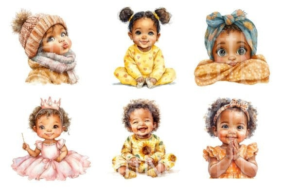 Cute African American Baby Girl Clipart Bundle - CraftNest - Digital Crafting and Art