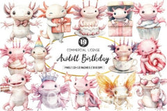 Cute Axolotl Birthday Clipart Bundle - CraftNest - Digital Crafting and Art