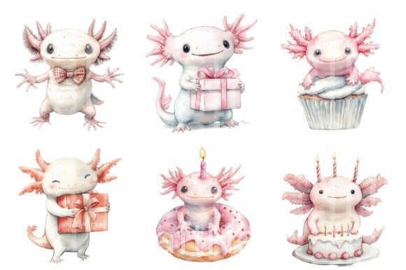 Cute Axolotl Birthday Clipart Bundle - CraftNest - Digital Crafting and Art