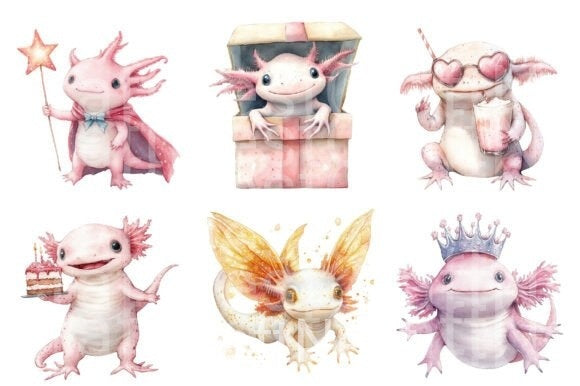 Cute Axolotl Birthday Clipart Bundle - CraftNest - Digital Crafting and Art
