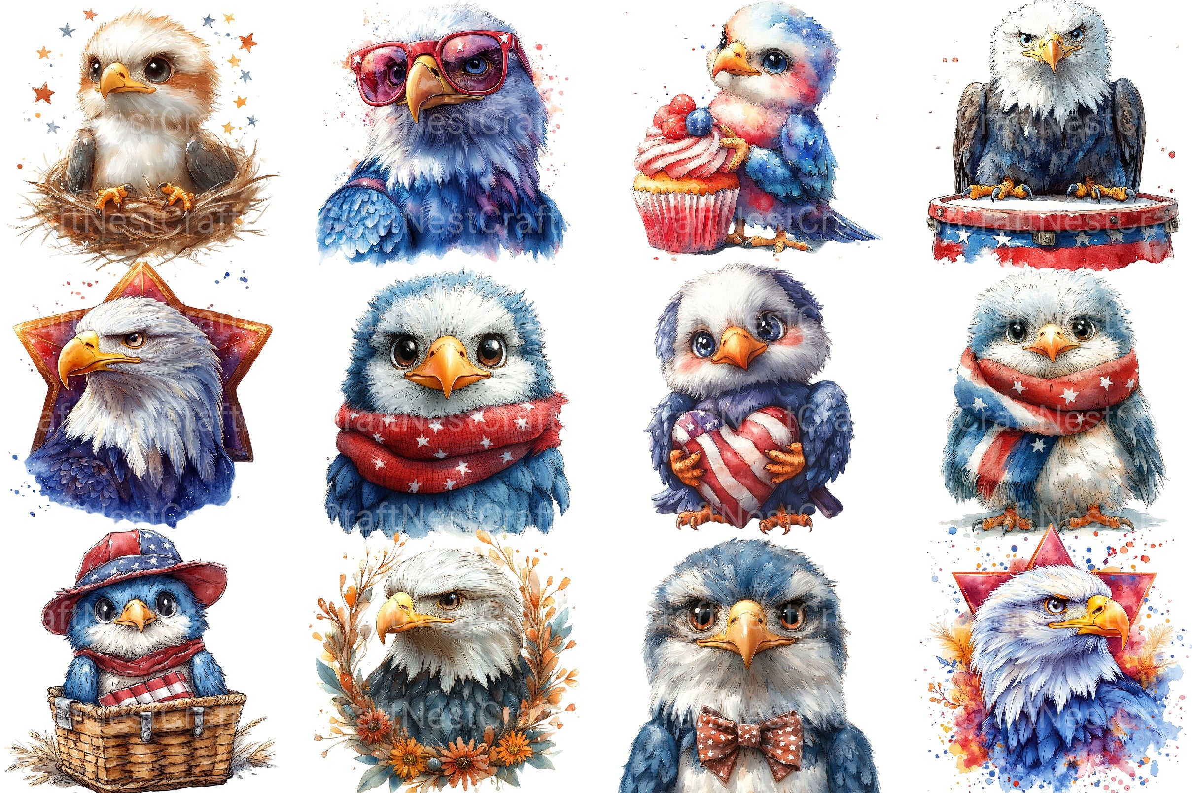 Cute Baby Bald Eagle 4th Of July Clipart Bundle 2 - CraftNest - Digital Crafting and Art
