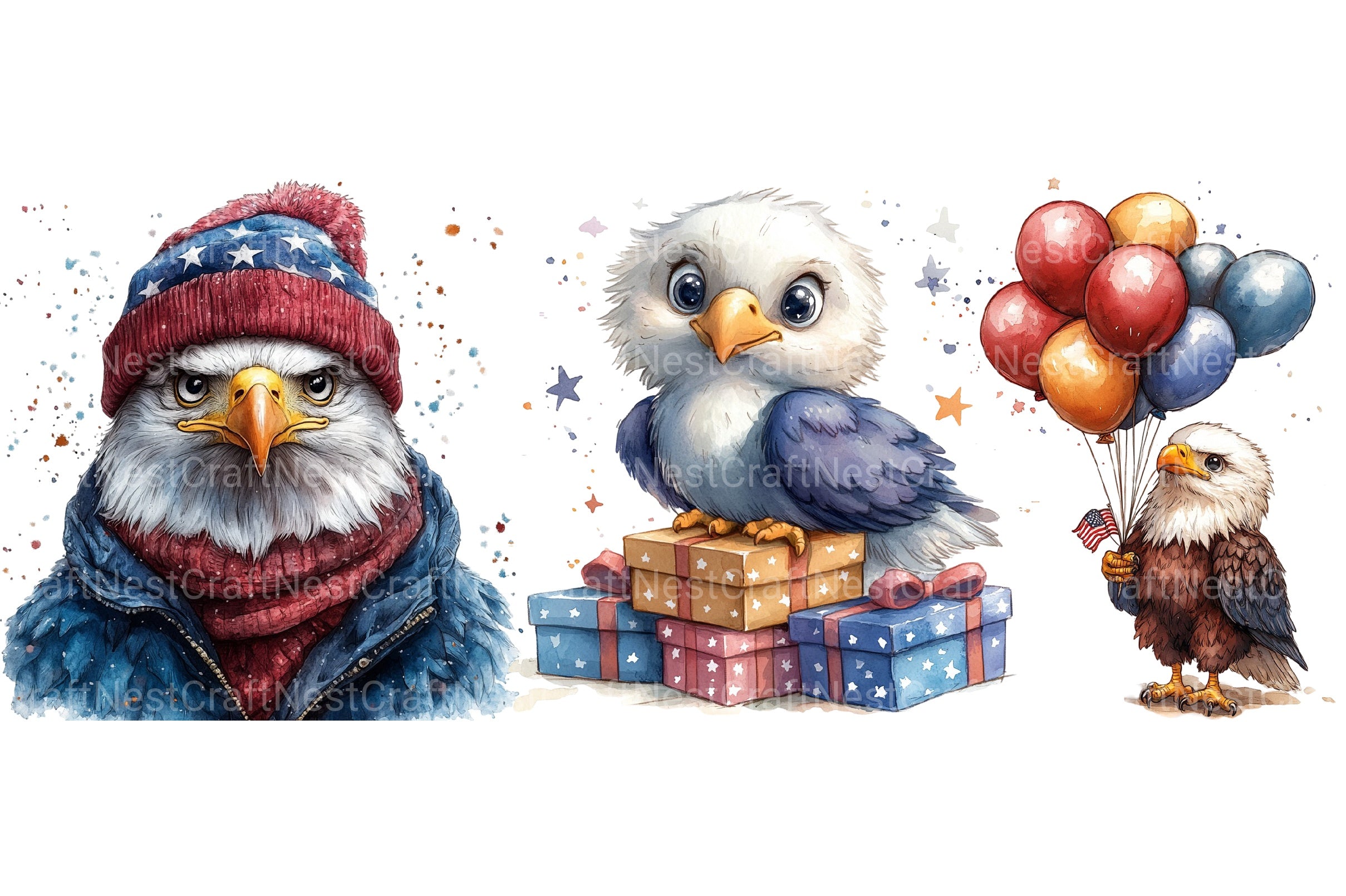 Cute Baby Bald Eagle 4th Of July Clipart Bundle 2 - CraftNest - Digital Crafting and Art