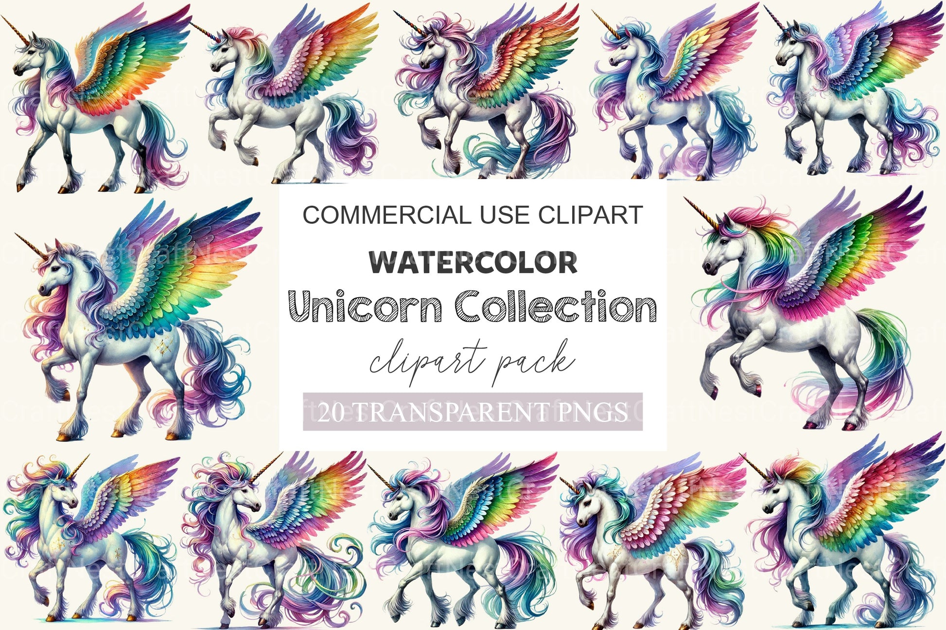 Cute Baby Unicorn Collection Clipart Bundle - CraftNest - Digital Crafting and Art