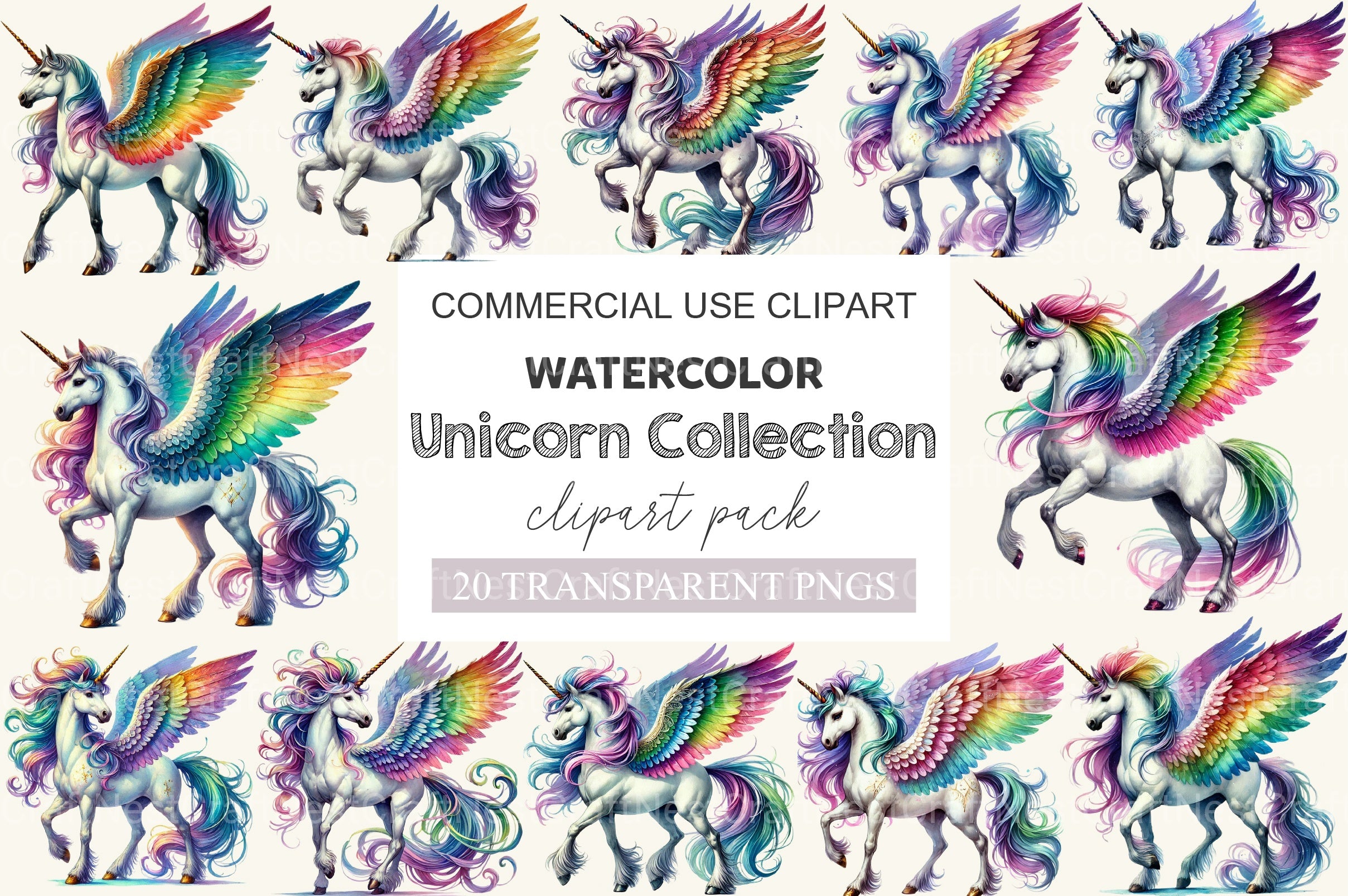Cute Baby Unicorn Collection Clipart Bundle - CraftNest - Digital Crafting and Art