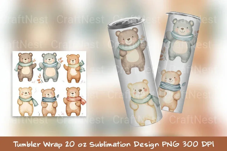 Cute Bear Tumbler Wrap - CraftNest - Digital Crafting and Art