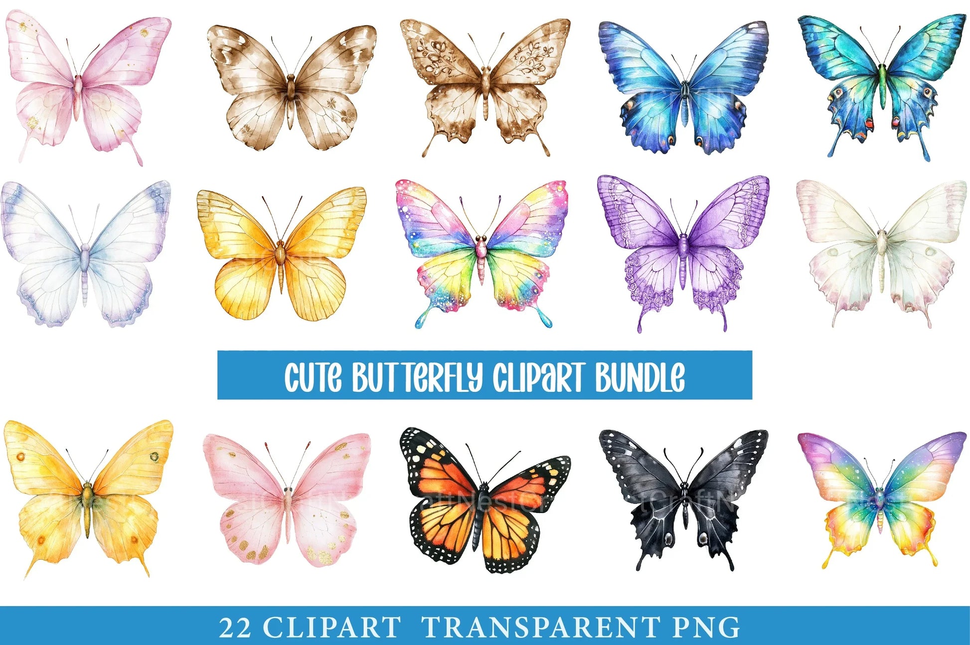 Cute Butterfly Clipart Bundle - CraftNest - Digital Crafting and Art