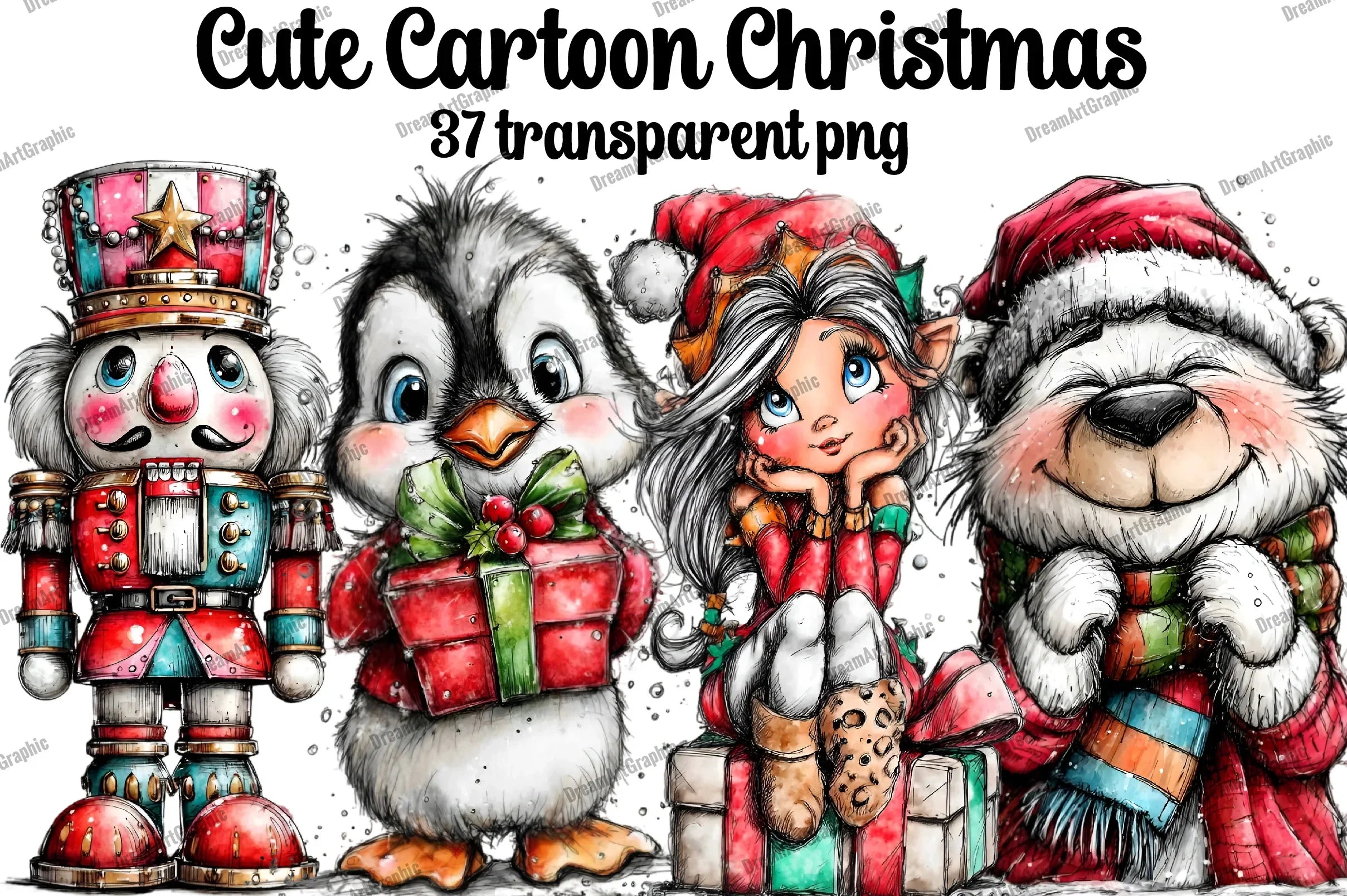 Cute Cartoon Christmas Clipart Bundle - CraftNest - Digital Crafting and Art