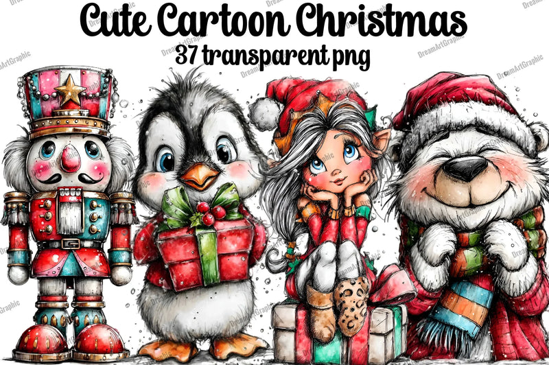 Cute Cartoon Christmas Clipart Bundle - CraftNest - Digital Crafting and Art