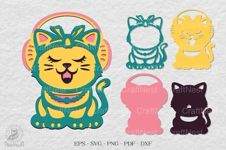 Cute Cat 3D Papercut Clipart Bundle - CraftNest - Digital Crafting and Art