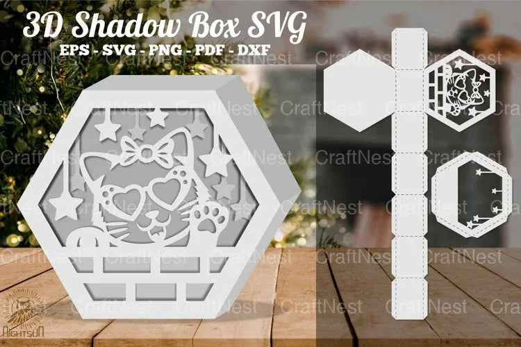 Cute Cat Hexagon Shadow Box Clipart Bundle - CraftNest - Digital Crafting and Art