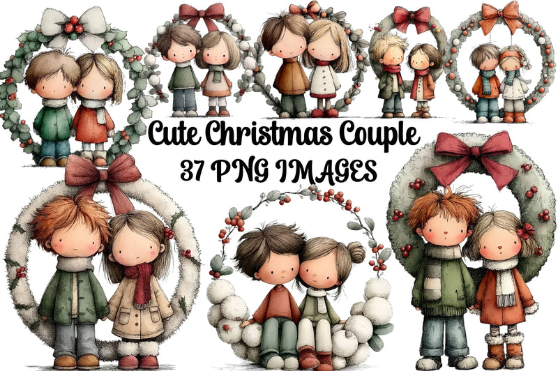 Cute Christmas Couple Clipart Bundle - CraftNest - Digital Crafting and Art