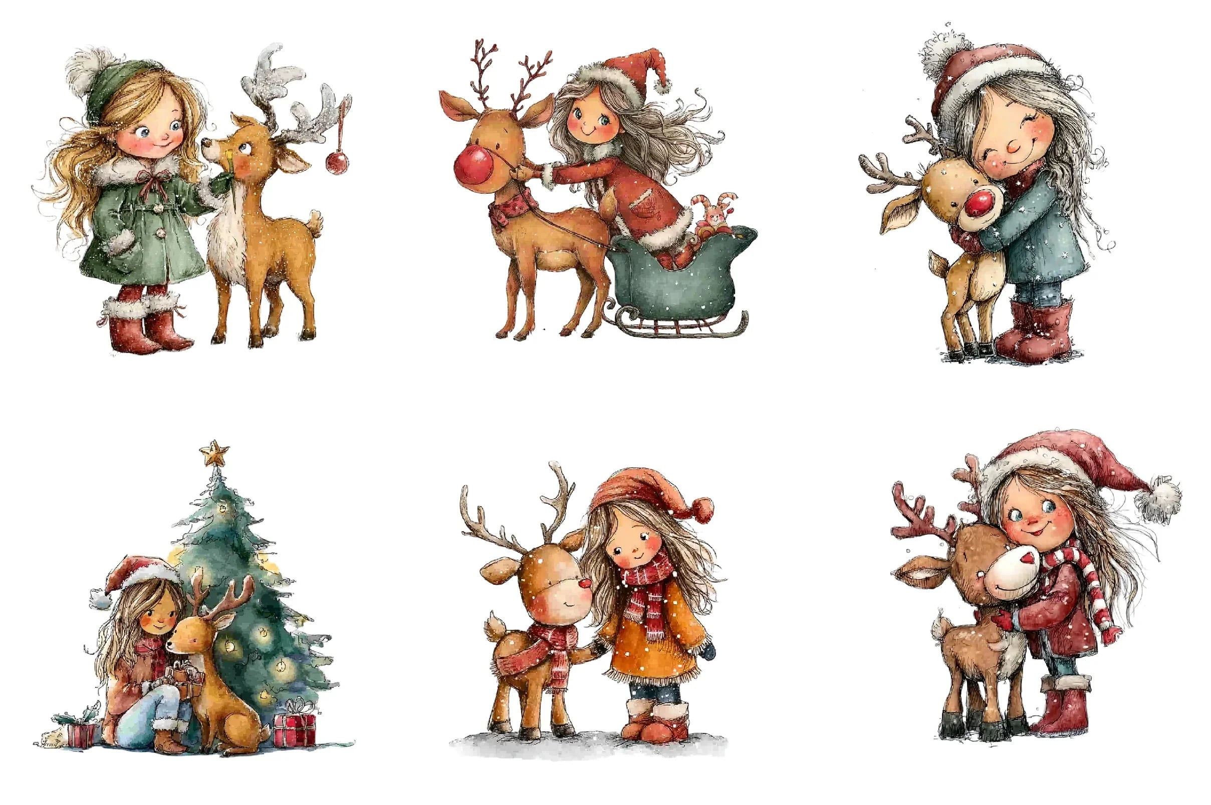 Cute Christmas Girls Clipart Bundle - CraftNest - Digital Crafting and Art