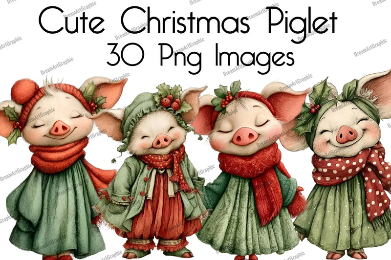 Cute Christmas Piglet Clipart Bundle - CraftNest - Digital Crafting and Art